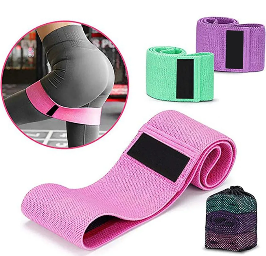 Custom Logo Fabric Booty Anti Slip Loop Circle Hip Elastic Yoga Band Resistance Band