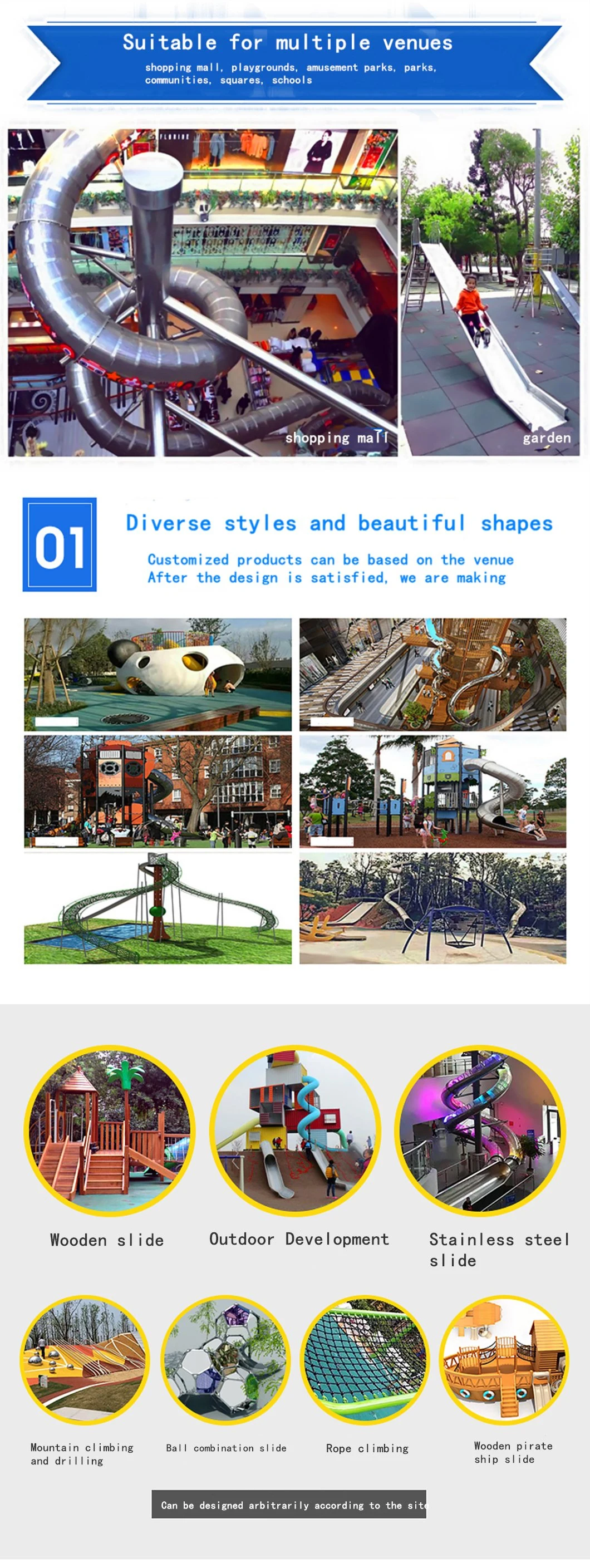 Customized Outdoor Playground Equipment, Children′ S Amusement Park, Large Plastic Slide