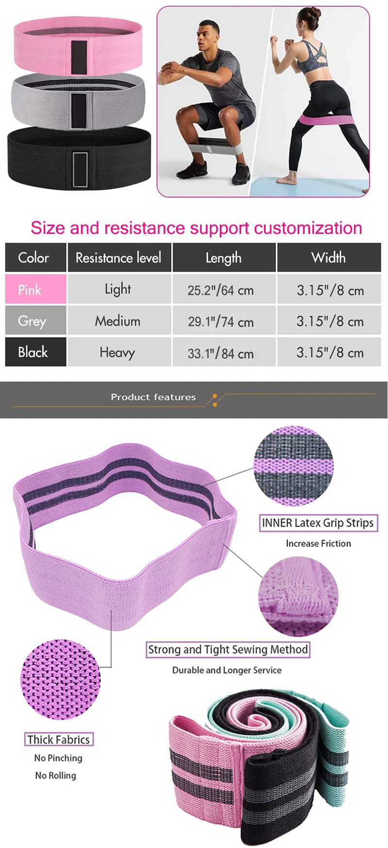 Wholesale Customize Hip Gym Fitness Elastic Exercise Band Fabric Resistance Band